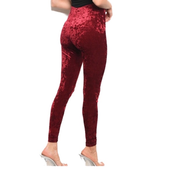 Burgundy Velvet Skinny Leggings - Picture 2 of 4